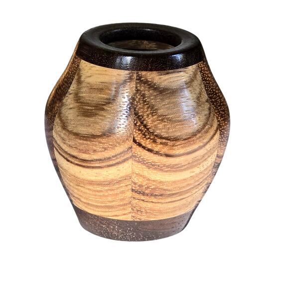 Handmade Toothpick Holder of Marquetry Pieced and Turned Wood - Picture 2 of 8